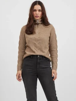VIOALY L/S ZIPPER KNIT TOP/SU/PB portabella
