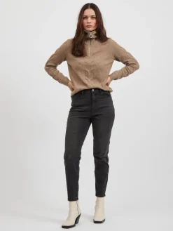VIOALY L/S ZIPPER KNIT TOP/SU/PB portabella