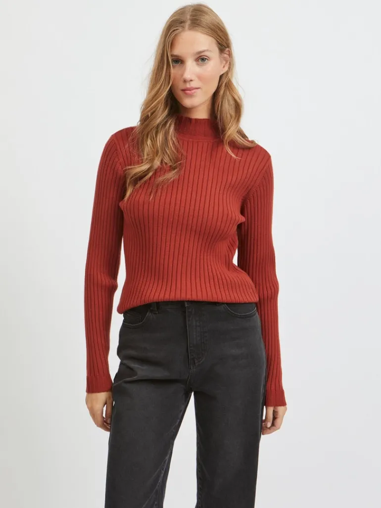 VIOLIVI FUNNELNECK L/S KNIT TOP/SU burnt henna