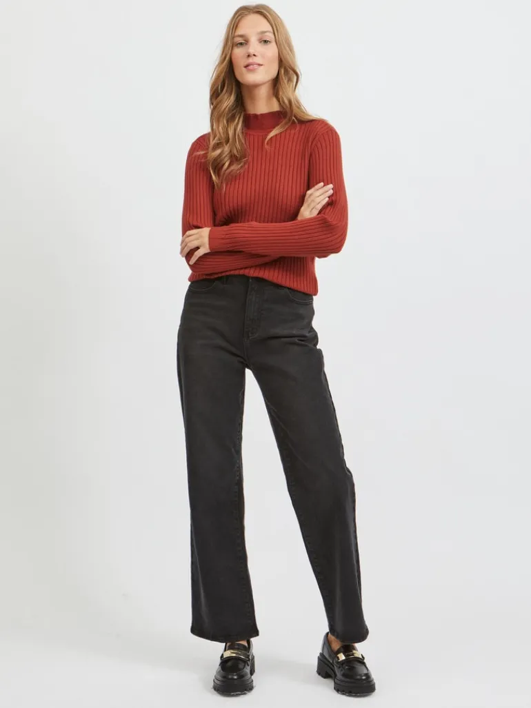 VIOLIVI FUNNELNECK L/S KNIT TOP/SU burnt henna