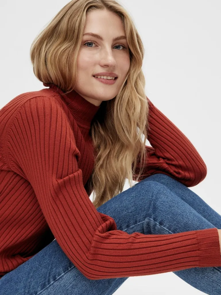 VIOLIVI FUNNELNECK L/S KNIT TOP/SU burnt henna