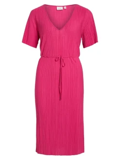 VIPLISA V-NECK S/S DRESS/SU/VOL pink yarrow