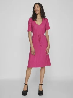VIPLISA V-NECK S/S DRESS/SU/VOL pink yarrow