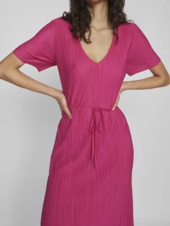 VIPLISA V-NECK S/S DRESS/SU/VOL pink yarrow