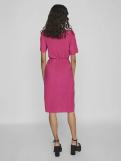 VIPLISA V-NECK S/S DRESS/SU/VOL pink yarrow