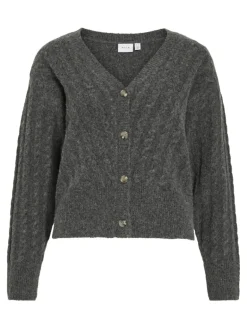 VIRELLI V-NECK L/S CABLE KNIT CARDI/BFS dark grey melange