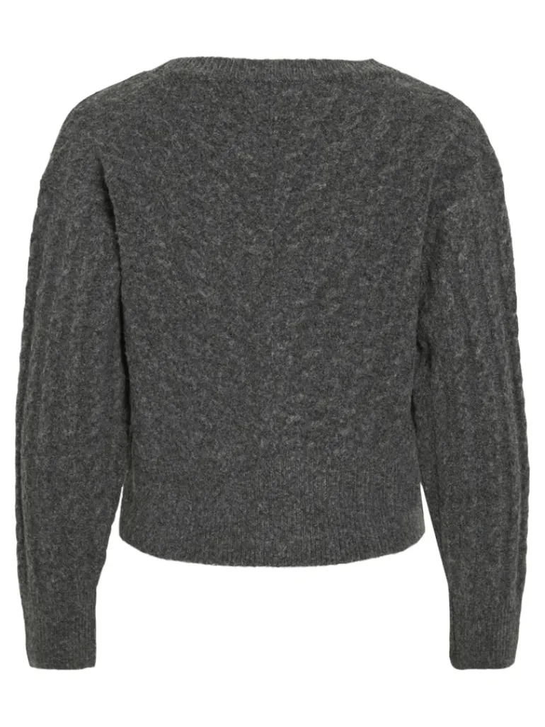 VIRELLI V-NECK L/S CABLE KNIT CARDI/BFS dark grey melange