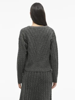 VIRELLI V-NECK L/S CABLE KNIT CARDI/BFS dark grey melange