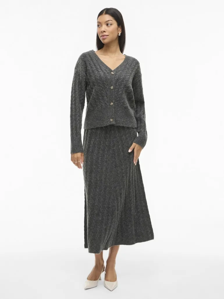 VIRELLI V-NECK L/S CABLE KNIT CARDI/BFS dark grey melange
