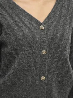 VIRELLI V-NECK L/S CABLE KNIT CARDI/BFS dark grey melange