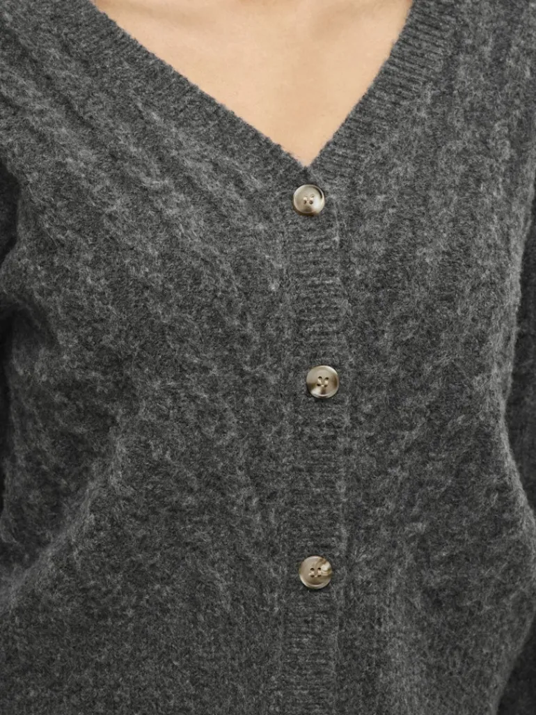 VIRELLI V-NECK L/S CABLE KNIT CARDI/BFS dark grey melange
