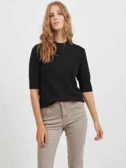 VIRIL CREW NECK 2/4 KNIT TOP - NOOS black