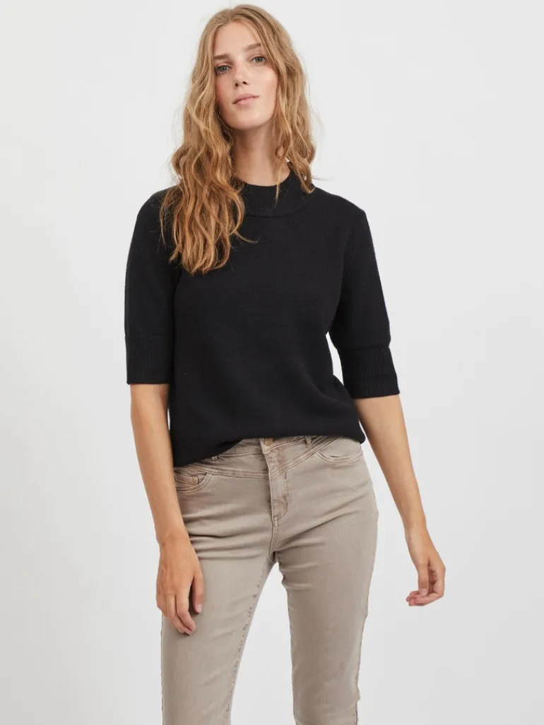 VIRIL CREW NECK 2/4 KNIT TOP - NOOS black