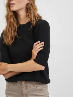 VIRIL CREW NECK 2/4 KNIT TOP - NOOS black