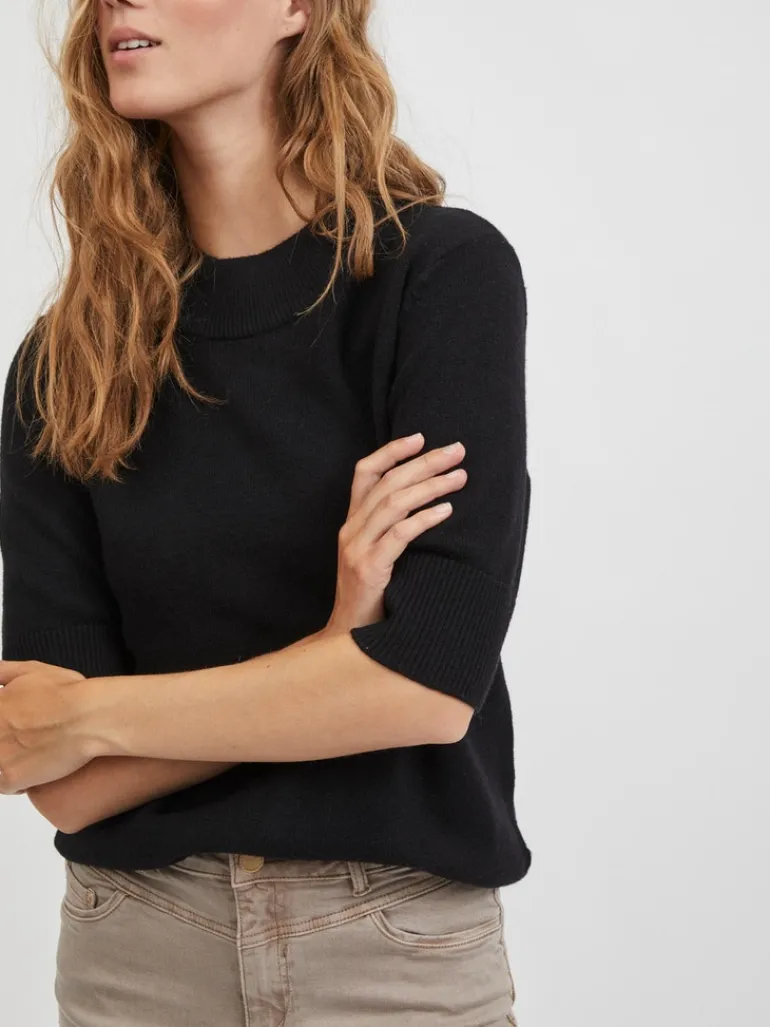 VIRIL CREW NECK 2/4 KNIT TOP - NOOS black