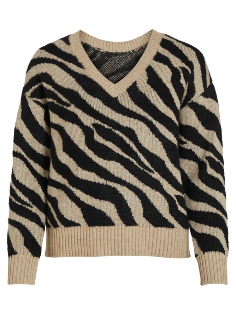 VIRIL FEAMI MIX V-NECK L/S KNIT TOP-NOOS natural melange