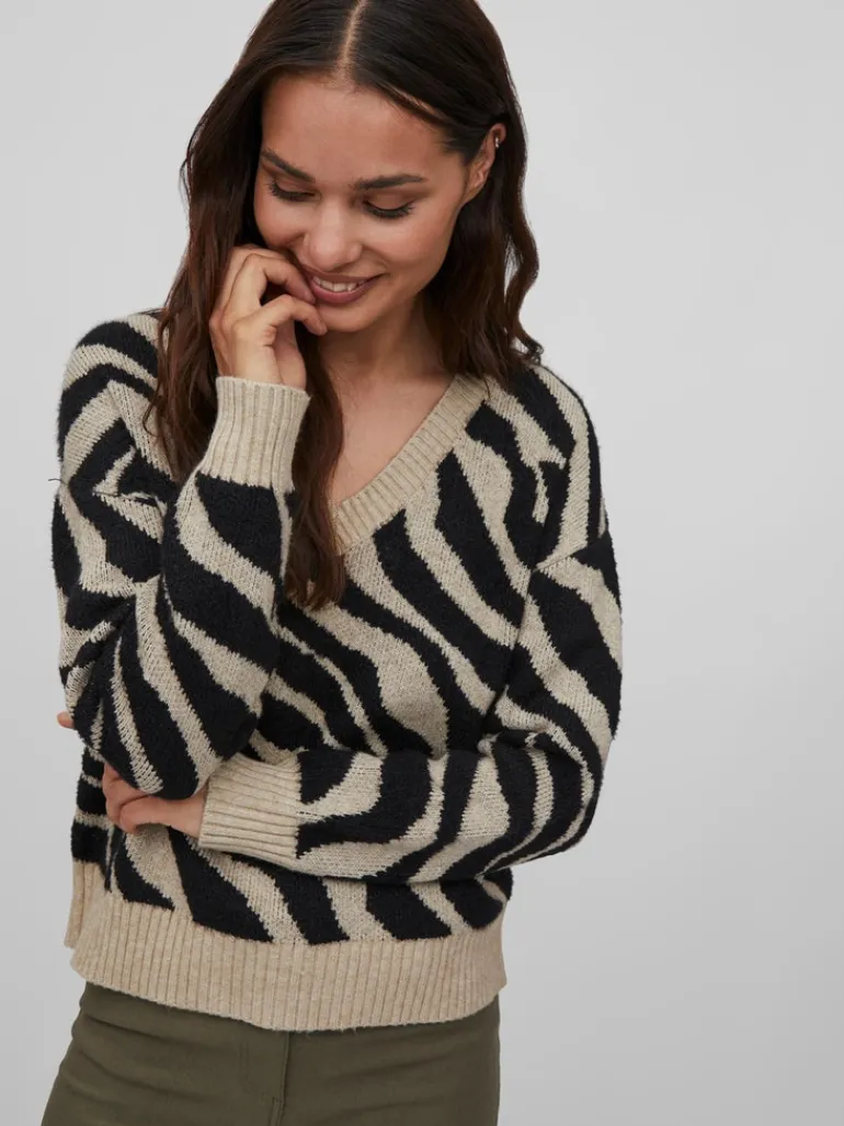 VIRIL FEAMI MIX V-NECK L/S KNIT TOP-NOOS natural melange