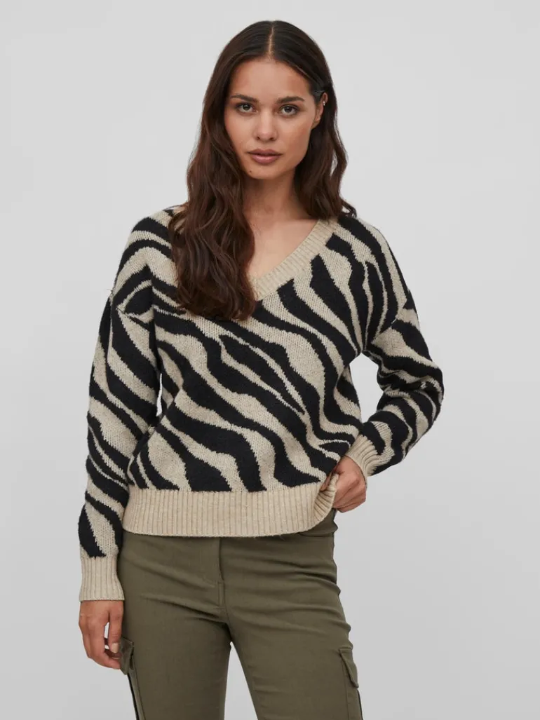 VIRIL FEAMI MIX V-NECK L/S KNIT TOP-NOOS natural melange