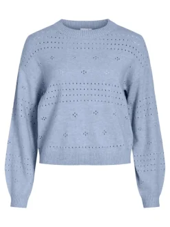 VIRIL L/S O-NECK POINTELLE KNIT TOP-NOOS kentucky blue