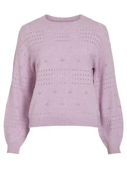 VIRIL L/S O-NECK POINTELLE KNIT TOP-NOOS winsome orchid