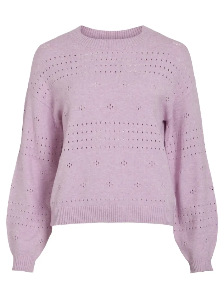 VIRIL L/S O-NECK POINTELLE KNIT TOP-NOOS winsome orchid