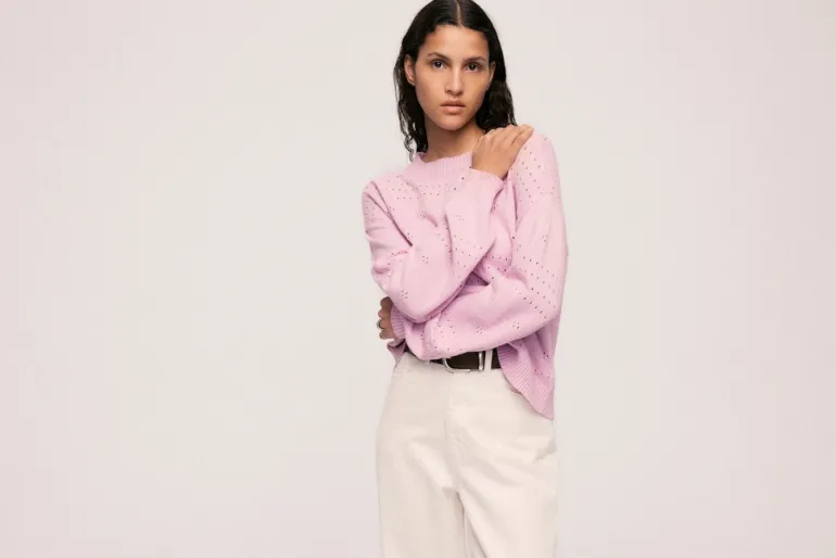 VIRIL L/S O-NECK POINTELLE KNIT TOP-NOOS winsome orchid