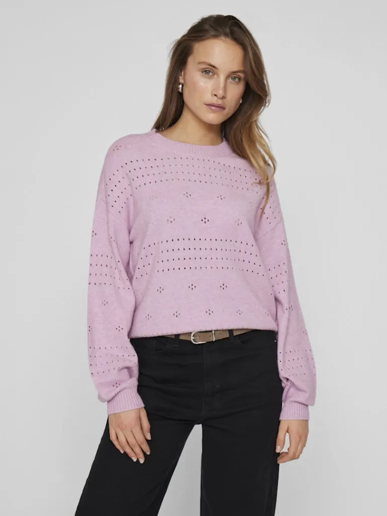 VIRIL L/S O-NECK POINTELLE KNIT TOP-NOOS winsome orchid