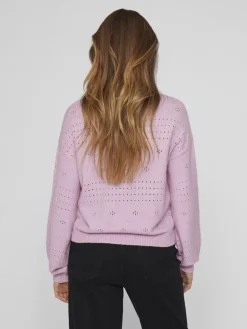 VIRIL L/S O-NECK POINTELLE KNIT TOP-NOOS winsome orchid