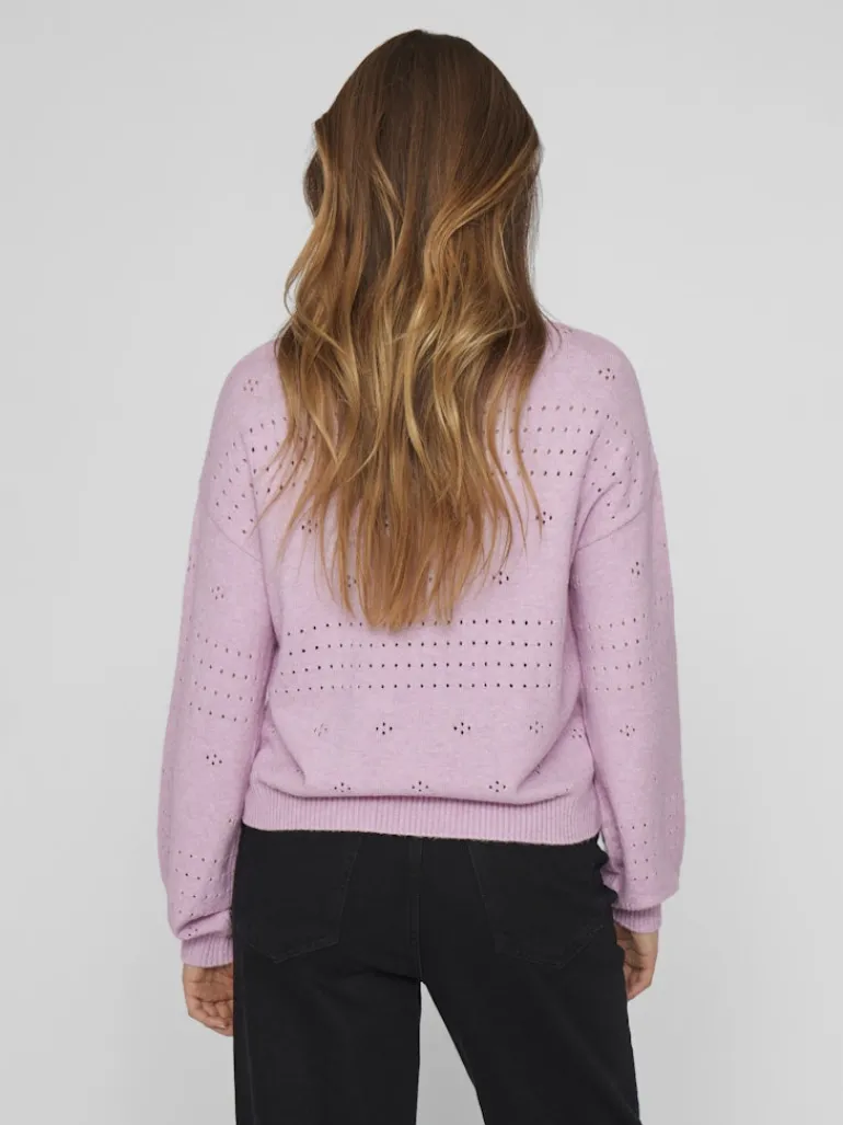 VIRIL L/S O-NECK POINTELLE KNIT TOP-NOOS winsome orchid