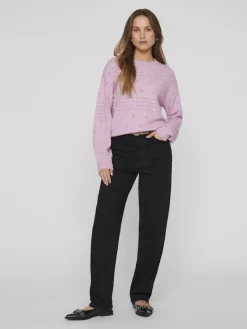 VIRIL L/S O-NECK POINTELLE KNIT TOP-NOOS winsome orchid