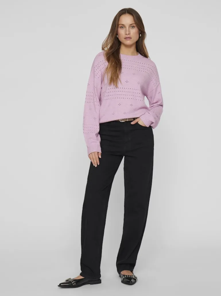 VIRIL L/S O-NECK POINTELLE KNIT TOP-NOOS winsome orchid