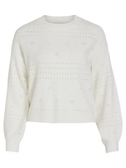 VIRIL L/S O-NECK POINTELLE KNIT TOP-NOOS white alyssum