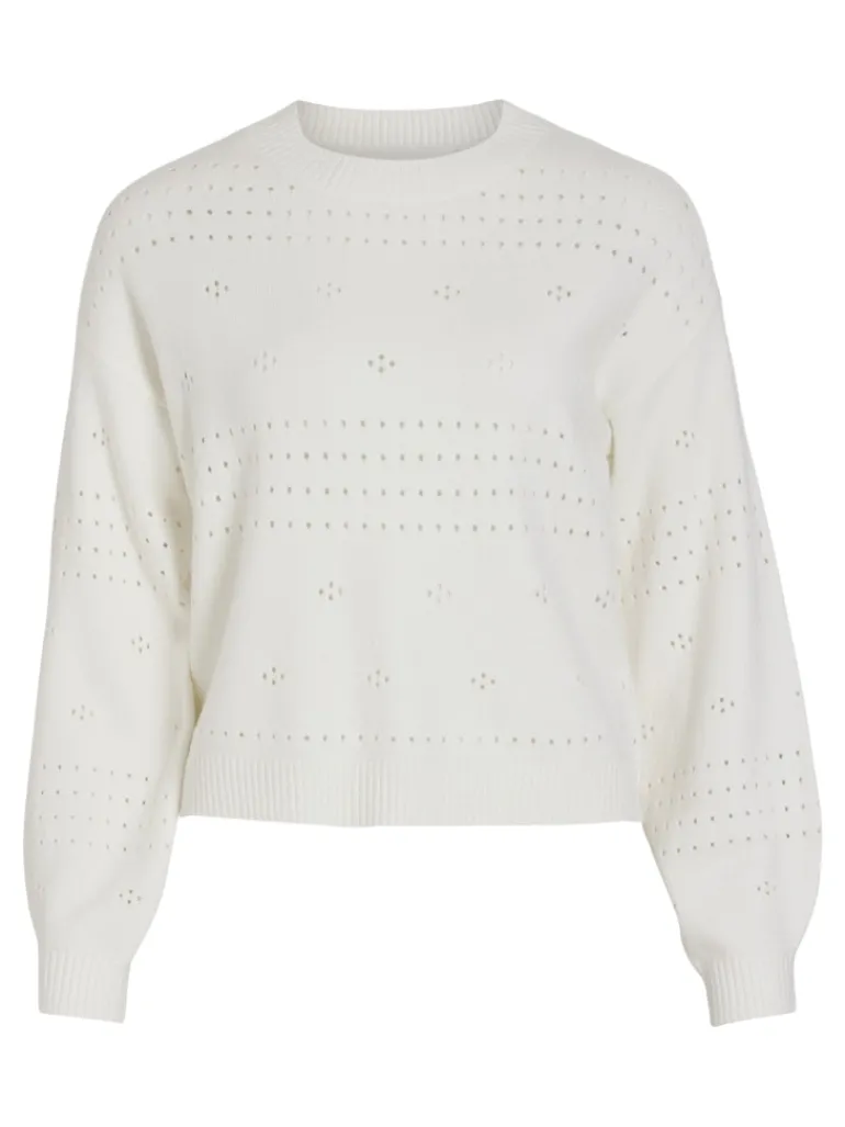 VIRIL L/S O-NECK POINTELLE KNIT TOP-NOOS white alyssum