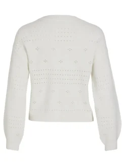 VIRIL L/S O-NECK POINTELLE KNIT TOP-NOOS white alyssum