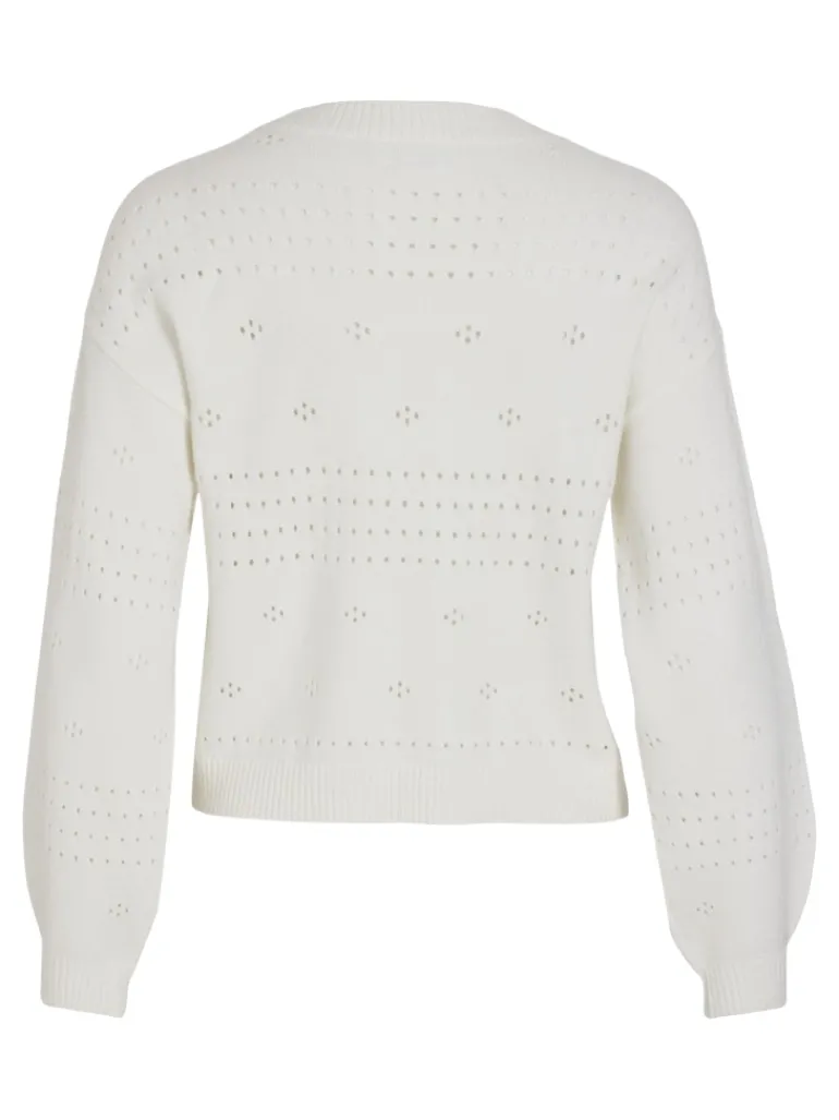 VIRIL L/S O-NECK POINTELLE KNIT TOP-NOOS white alyssum
