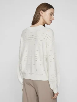 VIRIL L/S O-NECK POINTELLE KNIT TOP-NOOS white alyssum