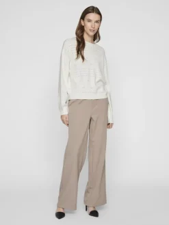 VIRIL L/S O-NECK POINTELLE KNIT TOP-NOOS white alyssum
