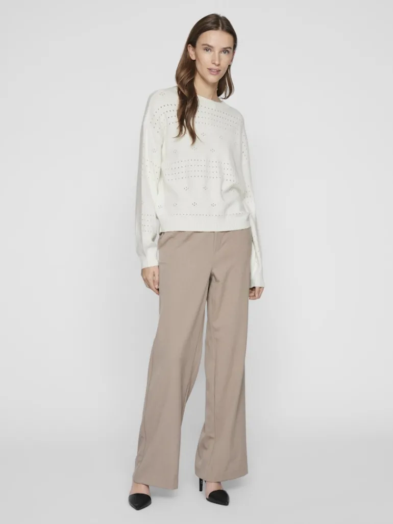 VIRIL L/S O-NECK POINTELLE KNIT TOP-NOOS white alyssum