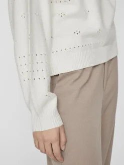VIRIL L/S O-NECK POINTELLE KNIT TOP-NOOS white alyssum