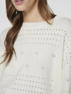 VIRIL L/S O-NECK POINTELLE KNIT TOP-NOOS white alyssum