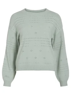 VIRIL L/S O-NECK POINTELLE KNIT TOP-NOOS silt green