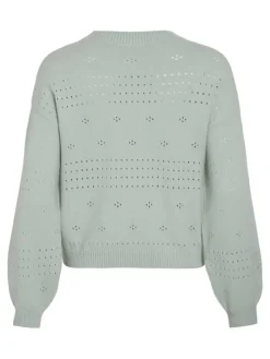 VIRIL L/S O-NECK POINTELLE KNIT TOP-NOOS silt green