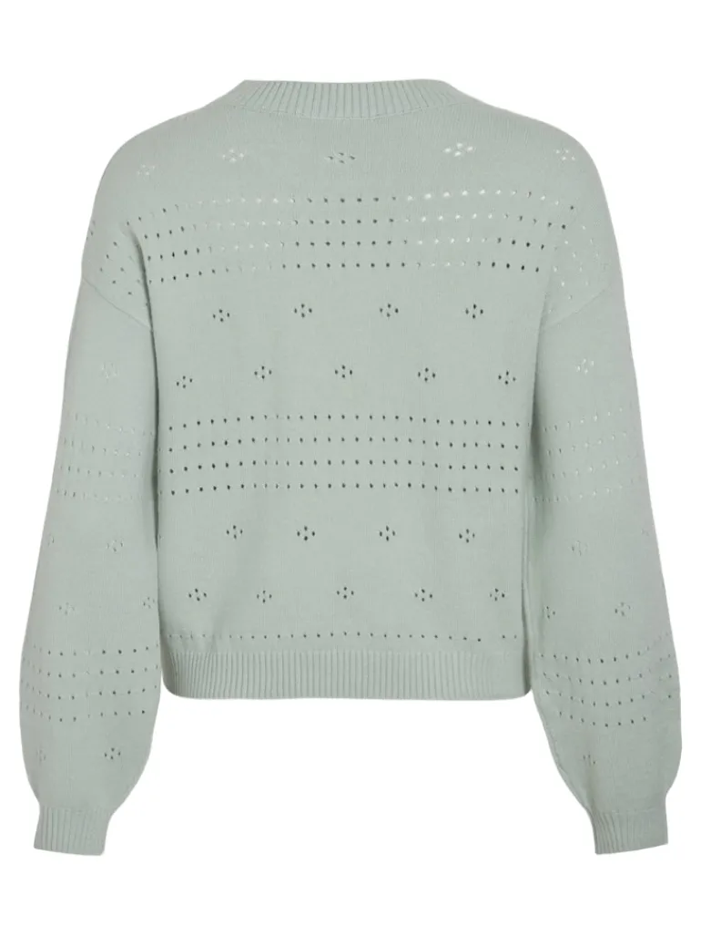 VIRIL L/S O-NECK POINTELLE KNIT TOP-NOOS silt green