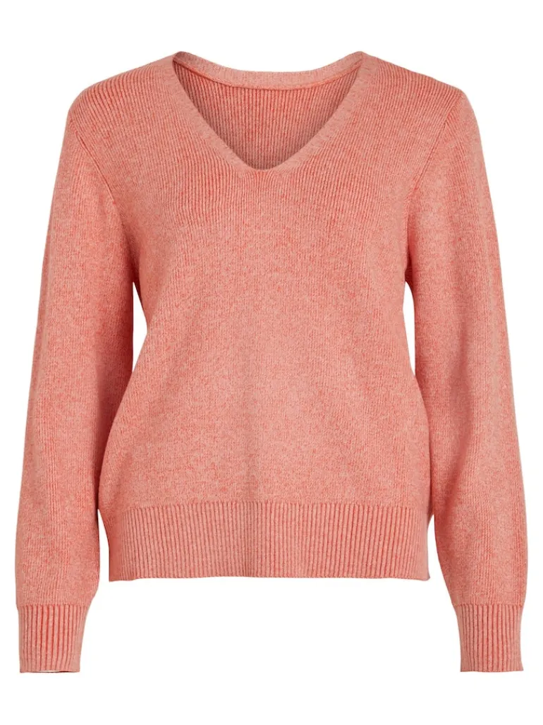 VIRIL MULTI V-NECK L/S KNIT TOP - NOOS misty rose