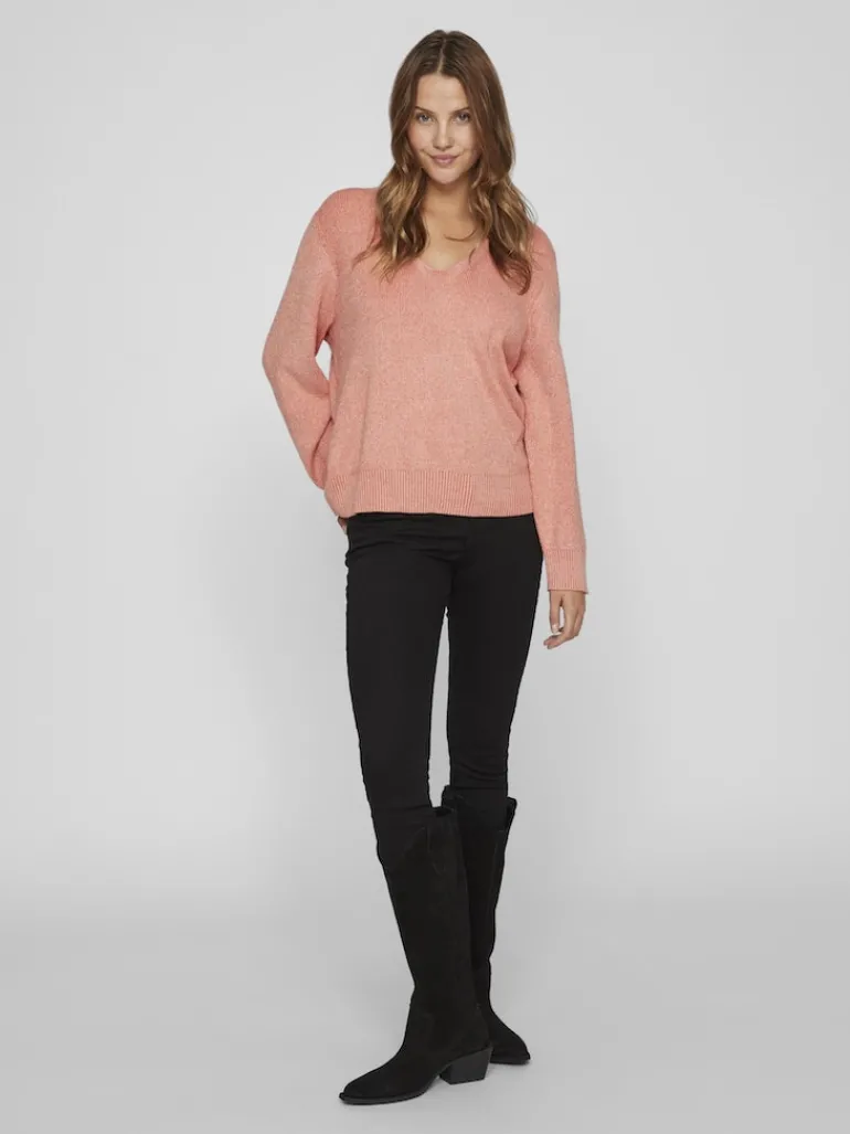 VIRIL MULTI V-NECK L/S KNIT TOP - NOOS misty rose