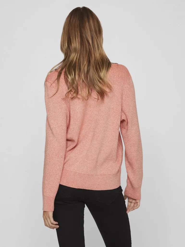 VIRIL MULTI V-NECK L/S KNIT TOP - NOOS misty rose