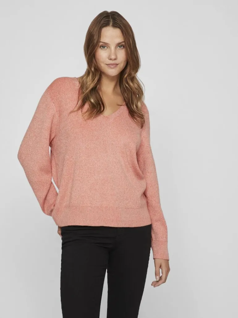 VIRIL MULTI V-NECK L/S KNIT TOP - NOOS misty rose