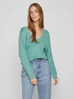 VIRIL MULTI V-NECK L/S KNIT TOP - NOOS green milieu