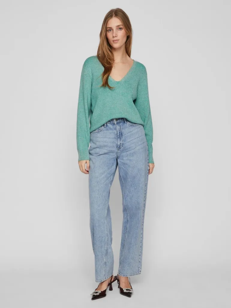 VIRIL MULTI V-NECK L/S KNIT TOP - NOOS green milieu