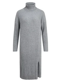 VIRIL ROLLNECK L/S SLIT KNIT DRESS/L medium grey melange